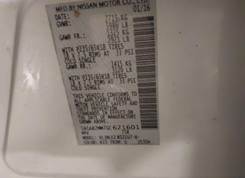 Photo 9 of 2016 Nissan Pathfinder (VIN 5N1AR2MM7GC621601)