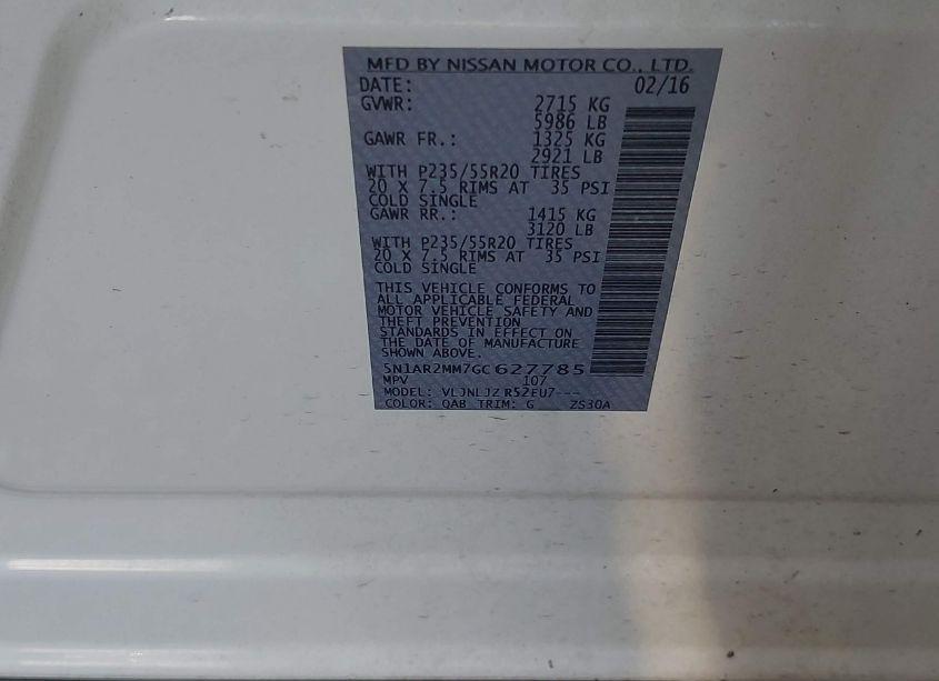 Photo 9 of 2016 Nissan Pathfinder PLATINUM (VIN 5N1AR2MM7GC627785)