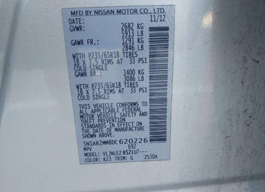 Photo 9 of 2013 Nissan Pathfinder SV (VIN 5N1AR2MM8DC620226)