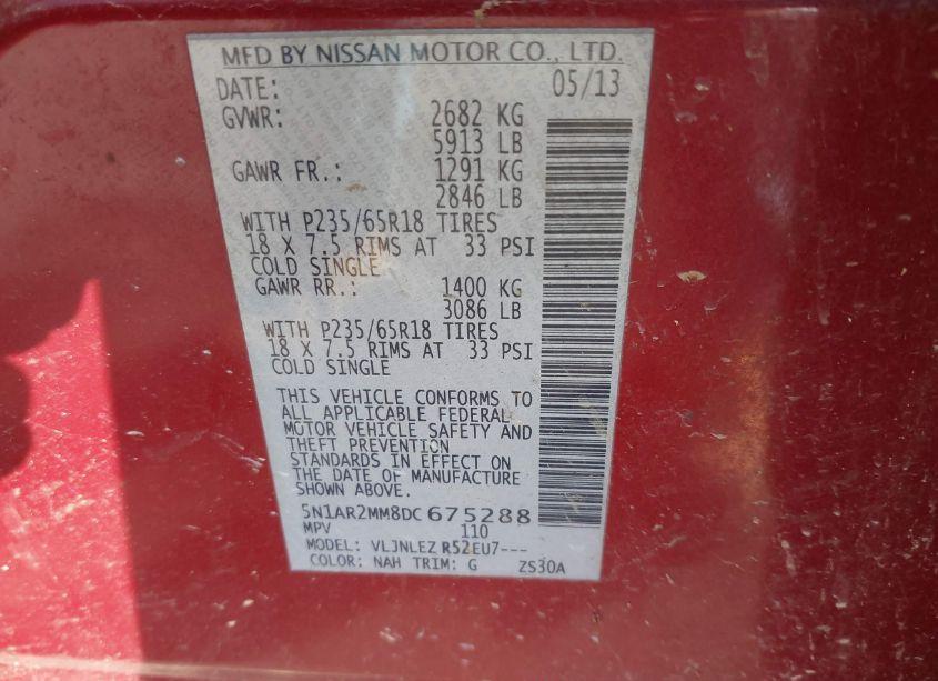 Photo 9 of 2013 Nissan Pathfinder SV (VIN 5N1AR2MM8DC675288)