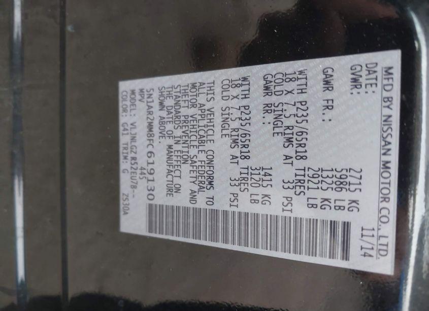 Photo 9 of 2015 Nissan Pathfinder SL (VIN 5N1AR2MM8FC619130)