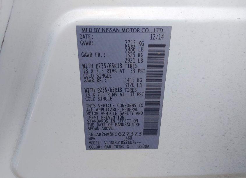 Photo 9 of 2015 Nissan Pathfinder SL (VIN 5N1AR2MM8FC627373)