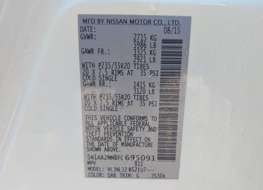 Photo 9 of 2015 Nissan Pathfinder PLATINUM (VIN 5N1AR2MM8FC695091)