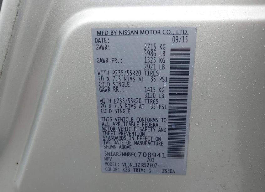 Photo 9 of 2015 Nissan Pathfinder PLATINUM (VIN 5N1AR2MM8FC708941)