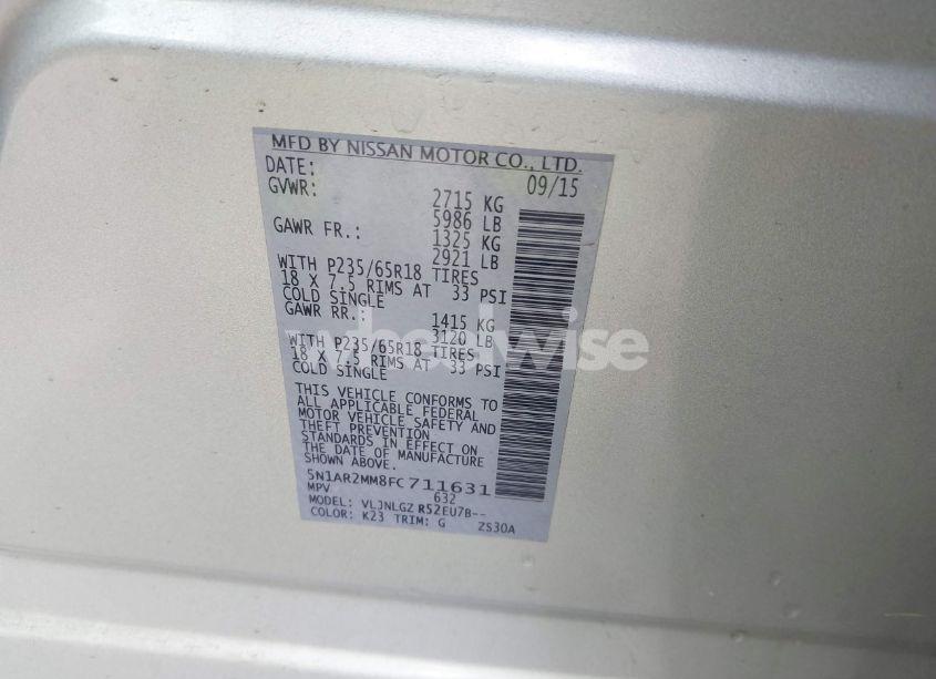 Photo 9 of 2015 Nissan Pathfinder SL (VIN 5N1AR2MM8FC711631)