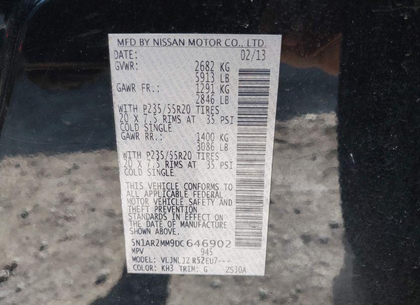 Photo 9 of 2013 Nissan Pathfinder PLATINUM (VIN 5N1AR2MM9DC646902)