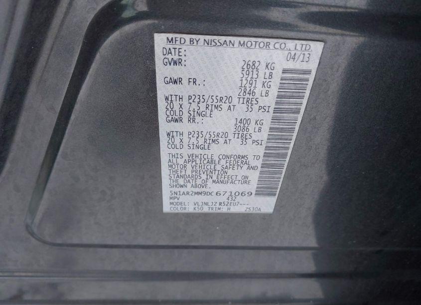 Photo 9 of 2013 Nissan Pathfinder PLATINUM (VIN 5N1AR2MM9DC671069)