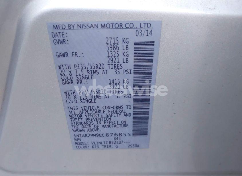 Photo 9 of 2014 Nissan Pathfinder PLATINUM (VIN 5N1AR2MM9EC676855)
