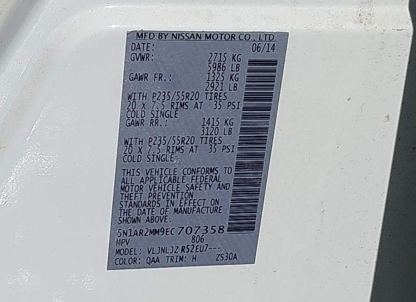 Photo 9 of 2014 Nissan Pathfinder PLATINUM/S/SL/SV (VIN 5N1AR2MM9EC707358)