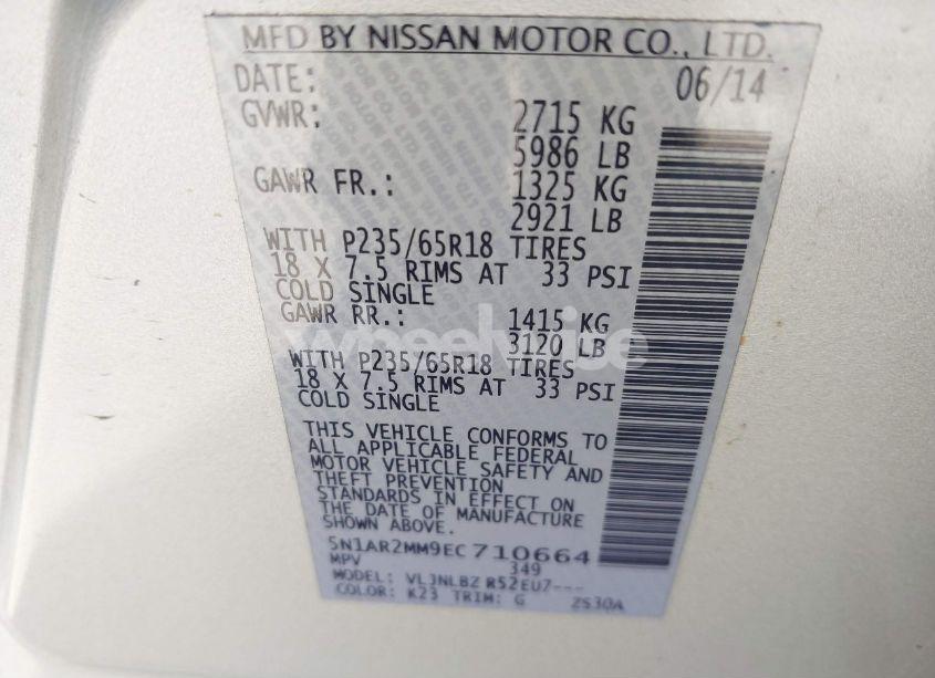 Photo 9 of 2014 Nissan Pathfinder S (VIN 5N1AR2MM9EC710664)