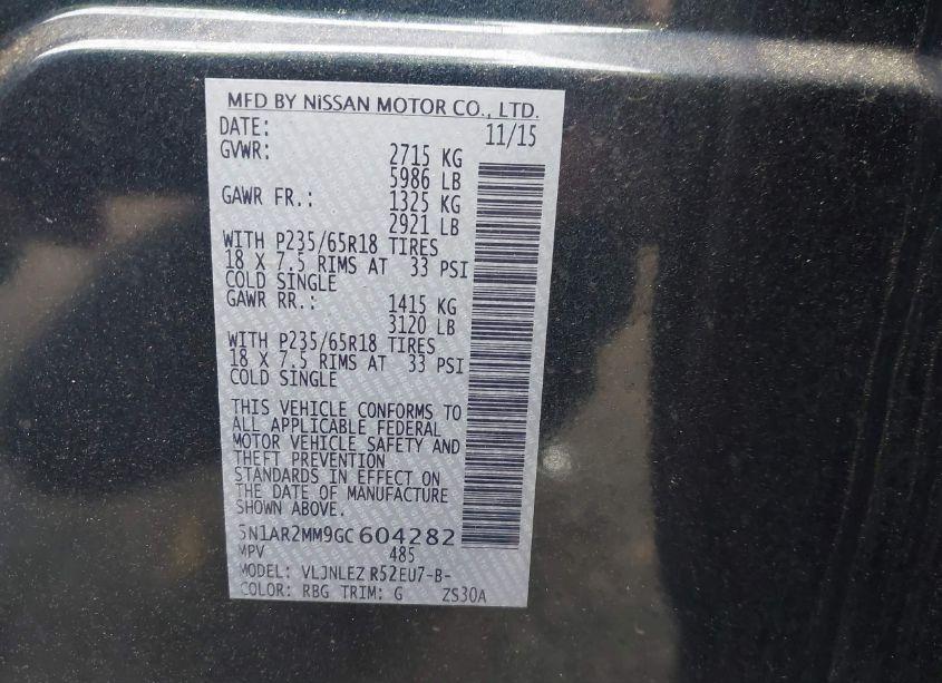 Photo 9 of 2016 Nissan Pathfinder SV (VIN 5N1AR2MM9GC604282)