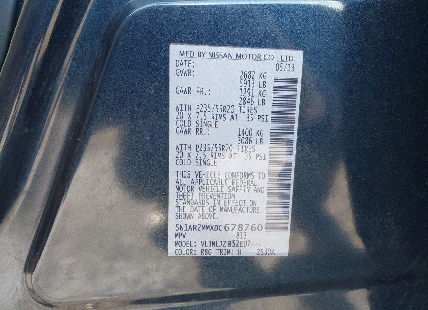 Photo 9 of 2013 Nissan Pathfinder PLATINUM (VIN 5N1AR2MMXDC678760)