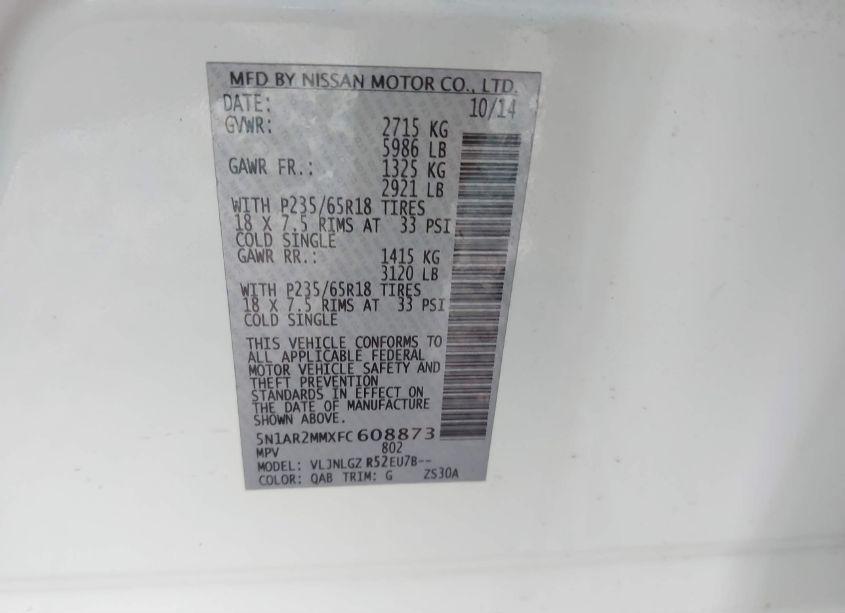 Photo 9 of 2015 Nissan Pathfinder SL (VIN 5N1AR2MMXFC608873)