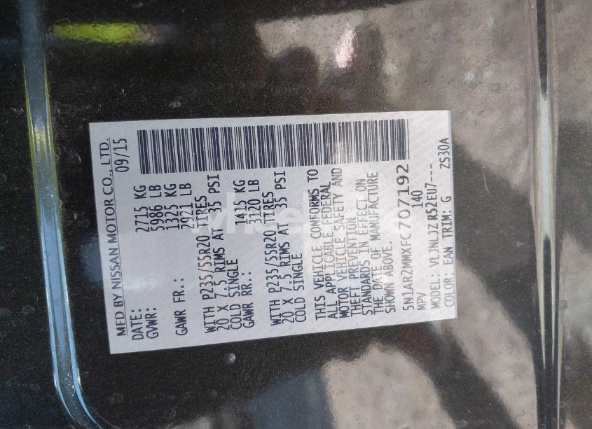 Photo 9 of 2015 Nissan Pathfinder PLATINUM (VIN 5N1AR2MMXFC707192)