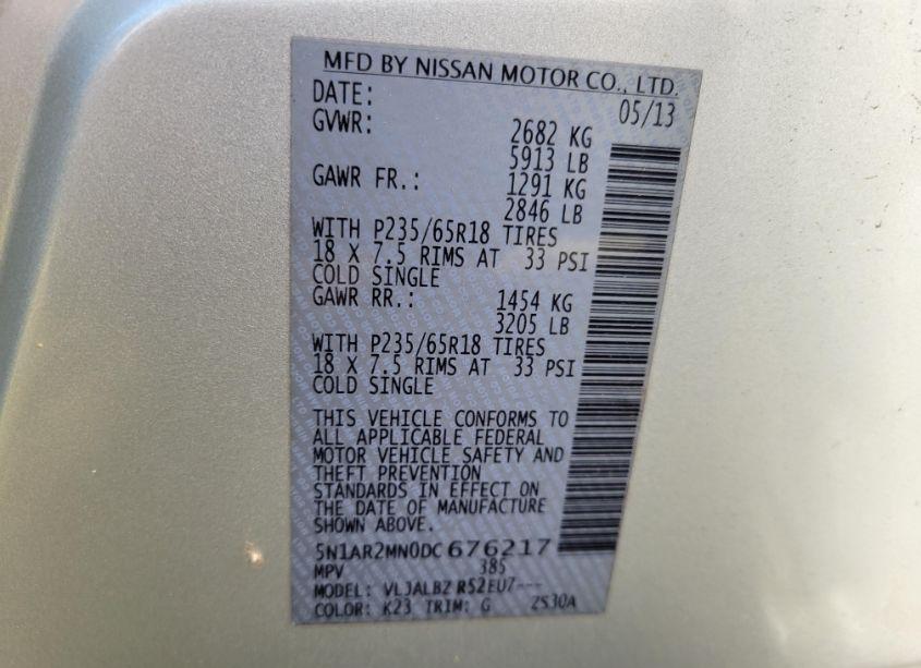 Photo 8 of 2013 Nissan Pathfinder (VIN 5N1AR2MN0DC676217)