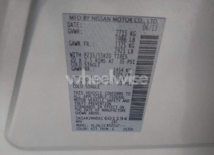 Photo 9 of 2014 Nissan Pathfinder PLATINUM (VIN 5N1AR2MN0EC601194)