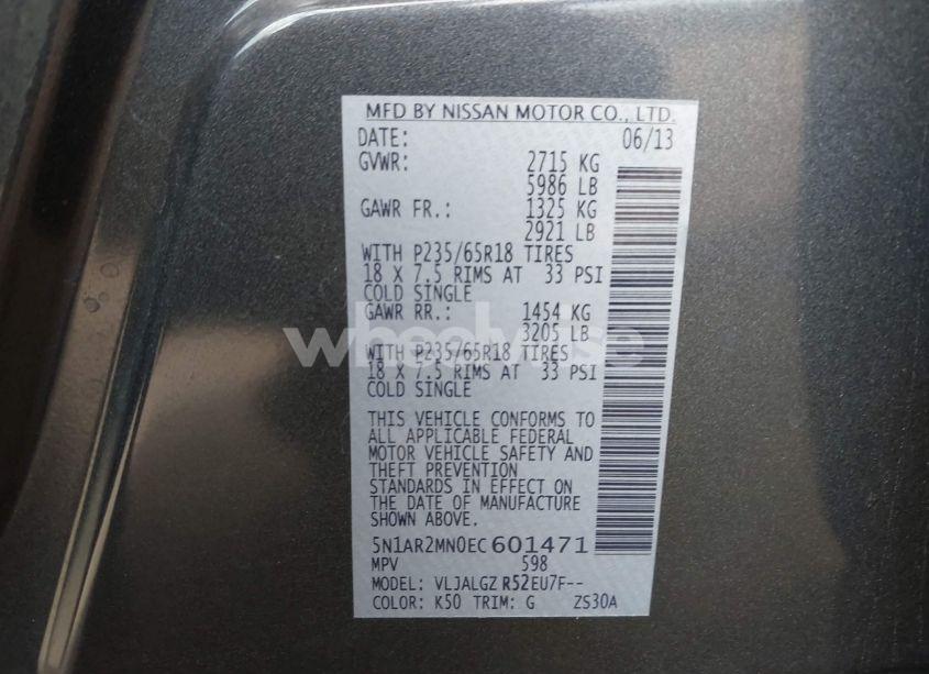 Photo 9 of 2014 Nissan Pathfinder SL (VIN 5N1AR2MN0EC601471)