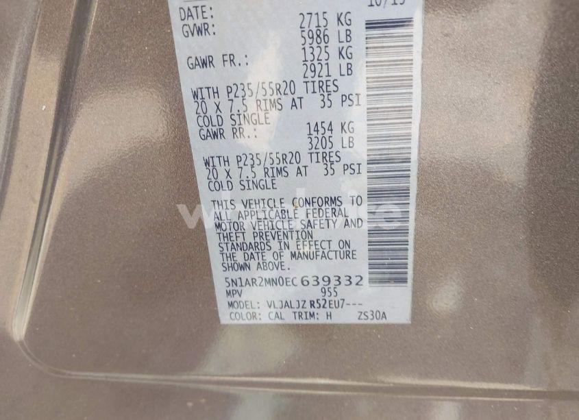 Photo 9 of 2014 Nissan Pathfinder PLATINUM (VIN 5N1AR2MN0EC639332)