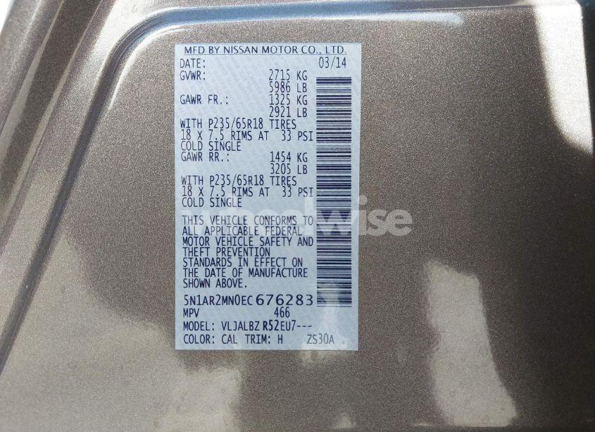 Photo 9 of 2014 Nissan Pathfinder S (VIN 5N1AR2MN0EC676283)