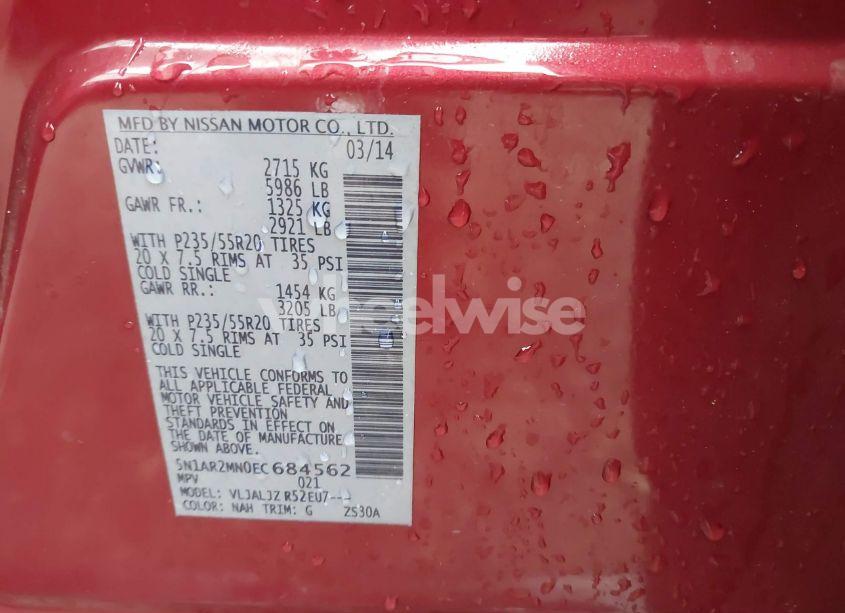 Photo 9 of 2014 Nissan Pathfinder PLATINUM (VIN 5N1AR2MN0EC684562)