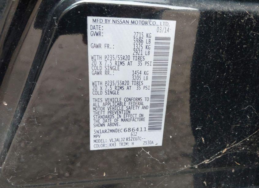 Photo 9 of 2014 Nissan Pathfinder PLATINUM (VIN 5N1AR2MN0EC686411)