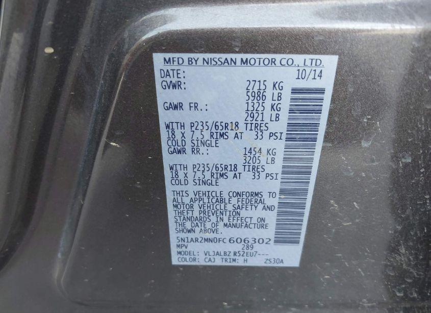 Photo 9 of 2015 Nissan Pathfinder S (VIN 5N1AR2MN0FC606302)