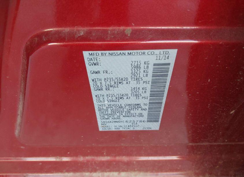 Photo 9 of 2015 Nissan Pathfinder PLATINUM (VIN 5N1AR2MN0FC625786)