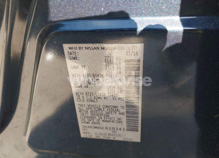 Photo 9 of 2016 Nissan Pathfinder SL (VIN 5N1AR2MN0GC619343)