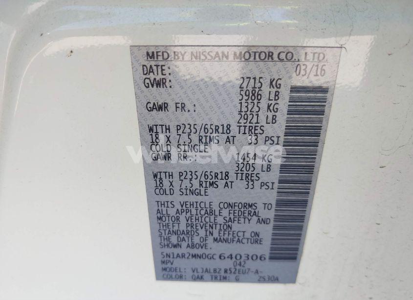 Photo 9 of 2016 Nissan Pathfinder PLATINUM/S/SL/SV (VIN 5N1AR2MN0GC640306)