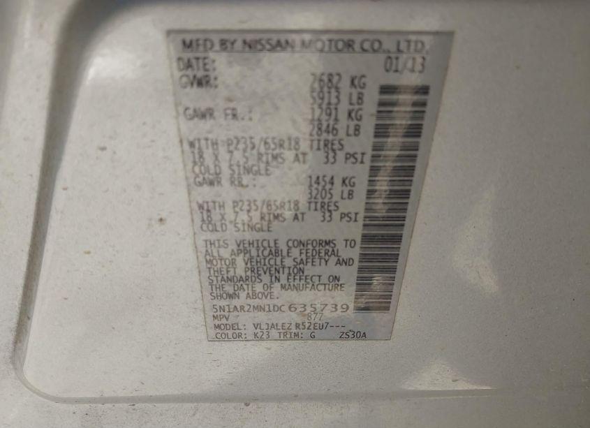 Photo 9 of 2013 Nissan Pathfinder SV (VIN 5N1AR2MN1DC635739)