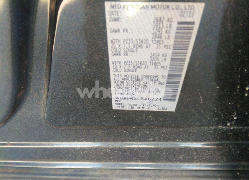 Photo 9 of 2013 Nissan Pathfinder PLATINUM (VIN 5N1AR2MN1DC646224)