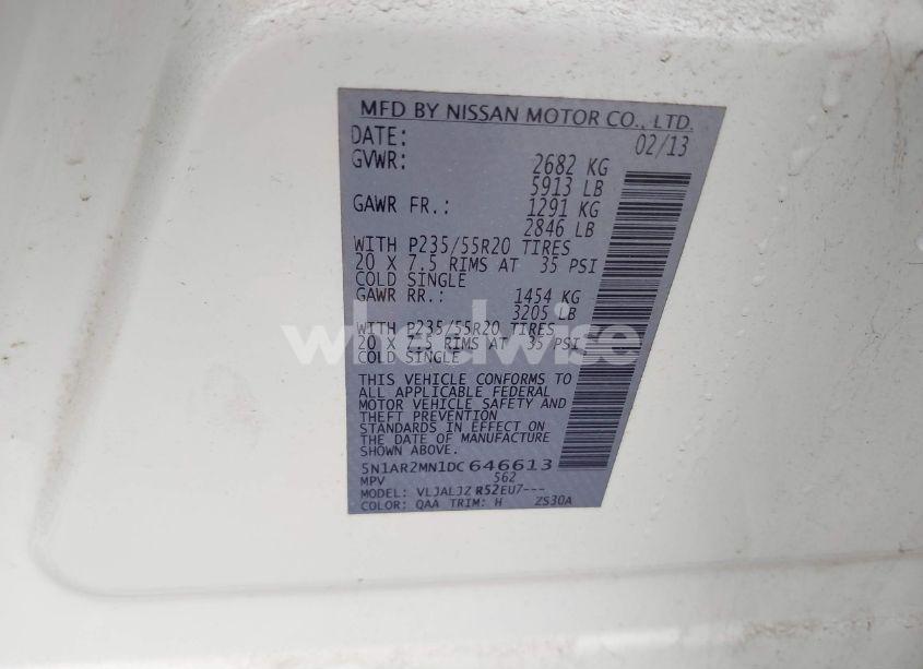 Photo 9 of 2013 Nissan Pathfinder PLATINUM (VIN 5N1AR2MN1DC646613)