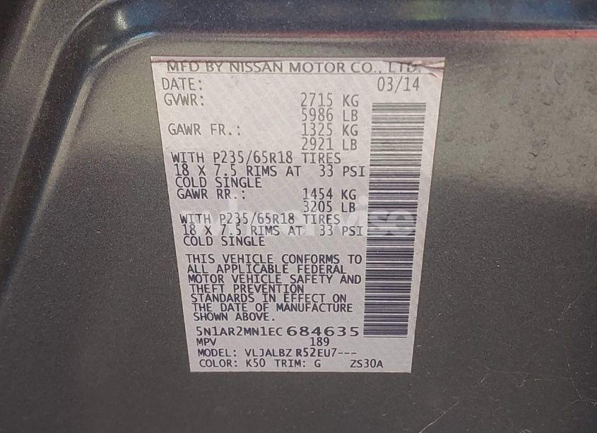 Photo 9 of 2014 Nissan Pathfinder S (VIN 5N1AR2MN1EC684635)