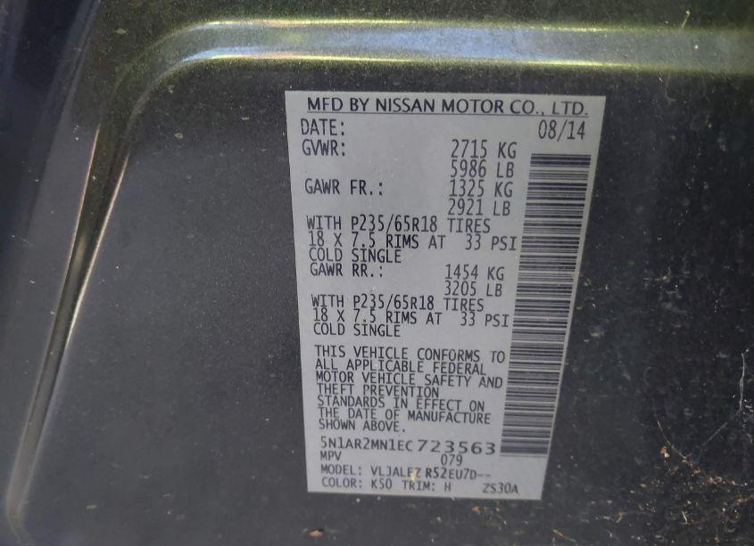 Photo 9 of 2014 Nissan Pathfinder SV (VIN 5N1AR2MN1EC723563)