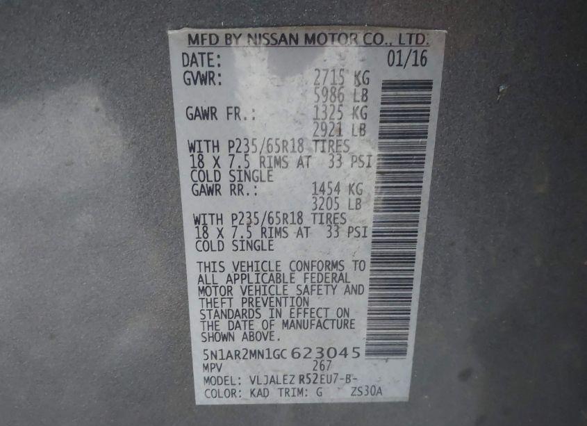 Photo 9 of 2016 Nissan Pathfinder SV (VIN 5N1AR2MN1GC623045)