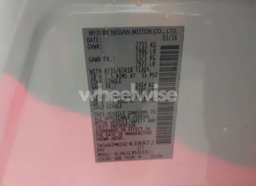 Photo 9 of 2016 Nissan Pathfinder PLATINUM/S/SL/SV (VIN 5N1AR2MN1GC638872)