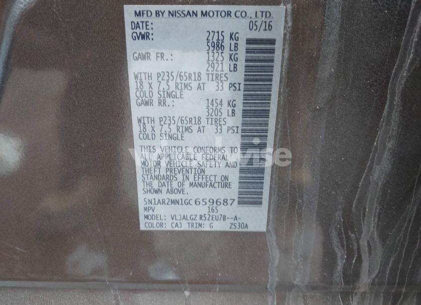 Photo 9 of 2016 Nissan Pathfinder SL (VIN 5N1AR2MN1GC659687)