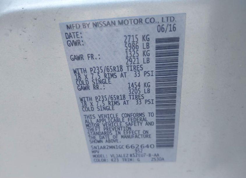 Photo 9 of 2016 Nissan Pathfinder SV (VIN 5N1AR2MN1GC662640)