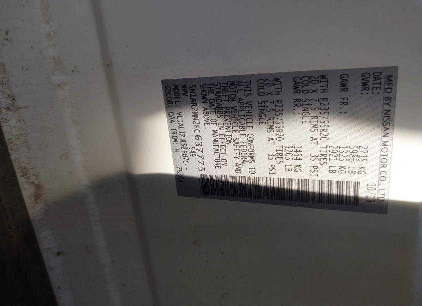 Photo 9 of 2014 Nissan Pathfinder PLATINUM (VIN 5N1AR2MN2EC637775)