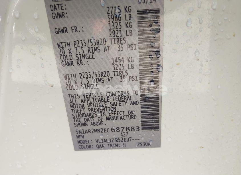 Photo 9 of 2014 Nissan Pathfinder PLATINUM (VIN 5N1AR2MN2EC687883)