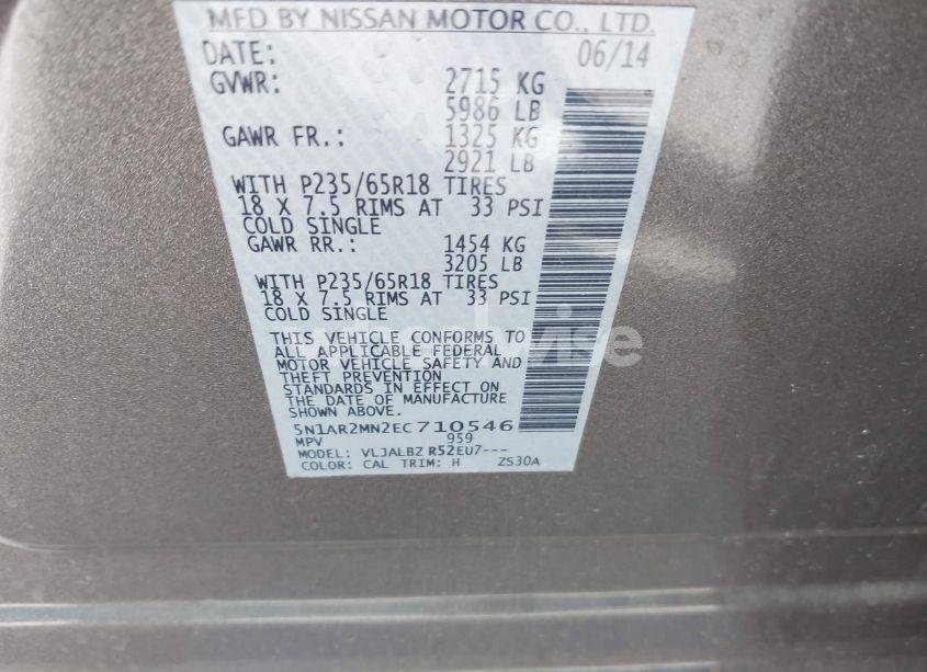 Photo 9 of 2014 Nissan Pathfinder S (VIN 5N1AR2MN2EC710546)