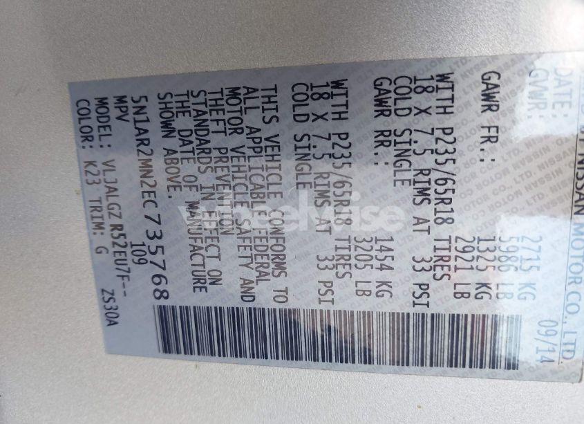 Photo 9 of 2014 Nissan Pathfinder SL (VIN 5N1AR2MN2EC735768)