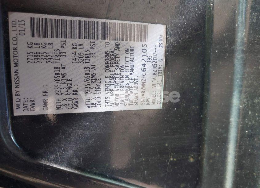Photo 9 of 2015 Nissan Pathfinder S (VIN 5N1AR2MN2FC642105)