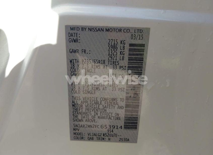 Photo 9 of 2015 Nissan Pathfinder SL (VIN 5N1AR2MN2FC653914)