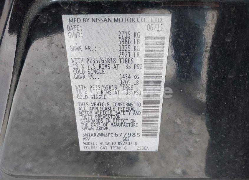 Photo 9 of 2015 Nissan Pathfinder PLATINUM/S/SL/SV (VIN 5N1AR2MN2FC677985)