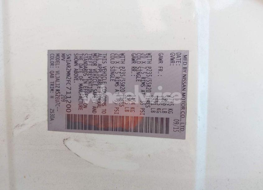 Photo 9 of 2015 Nissan Pathfinder PLATINUM (VIN 5N1AR2MN2FC711200)