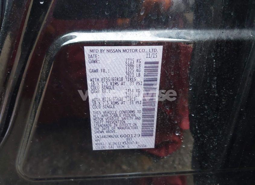 Photo 9 of 2016 Nissan Pathfinder PLATINUM/S/SL/SV (VIN 5N1AR2MN2GC600129)