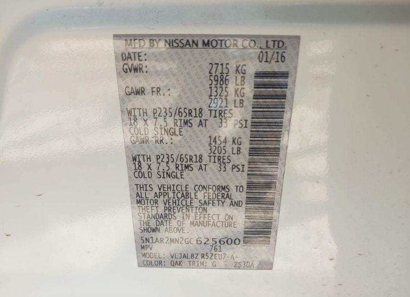Photo 9 of 2016 Nissan Pathfinder S (VIN 5N1AR2MN2GC625600)