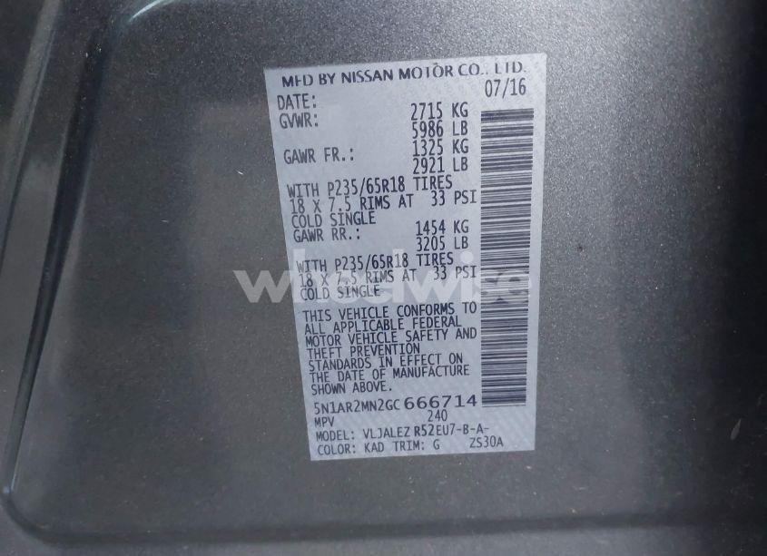 Photo 9 of 2016 Nissan Pathfinder SV (VIN 5N1AR2MN2GC666714)