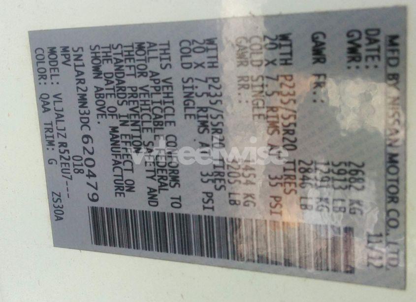 Photo 9 of 2013 Nissan Pathfinder PLATINUM (VIN 5N1AR2MN3DC620479)